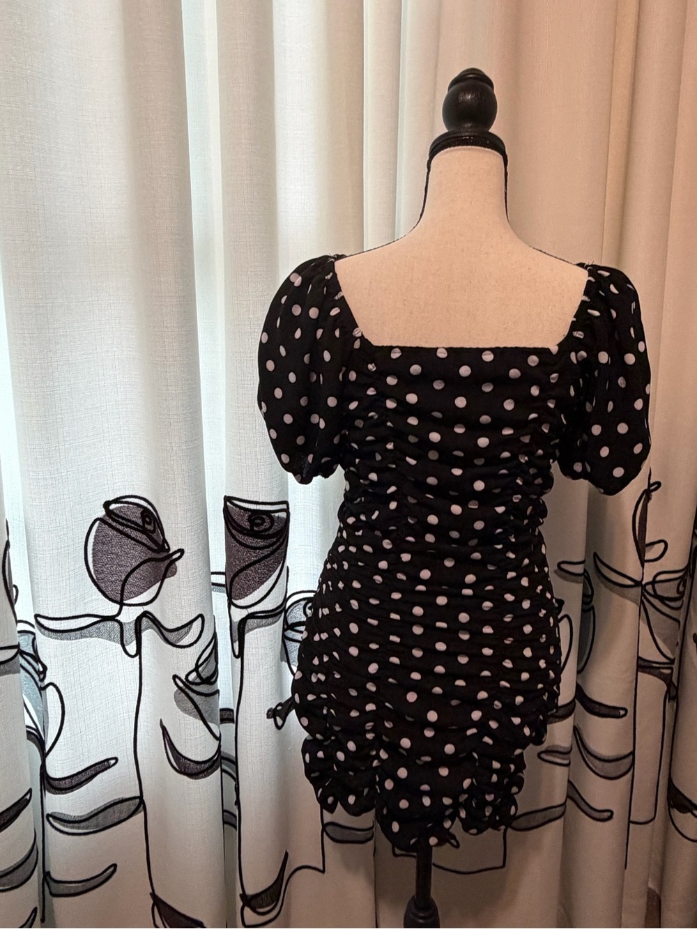 Zara Black Mini Dress with White Polka Dots